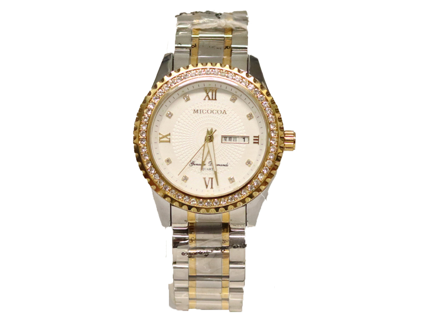 MICOCOA QUARTZ GOLDEN WRIST WATCH GENUINE DIAMONDS FOR WOMEN
