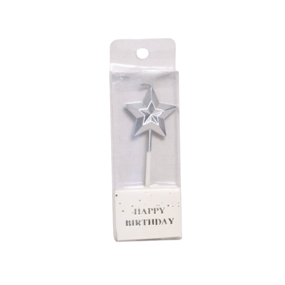 HAPPY BIRTHDAY METALLIC STAR CANDLE STICK