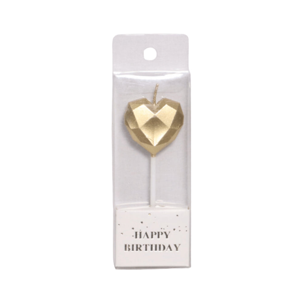 HAPPY BIRTHDAY METALLIC HEART CANDLE STICK