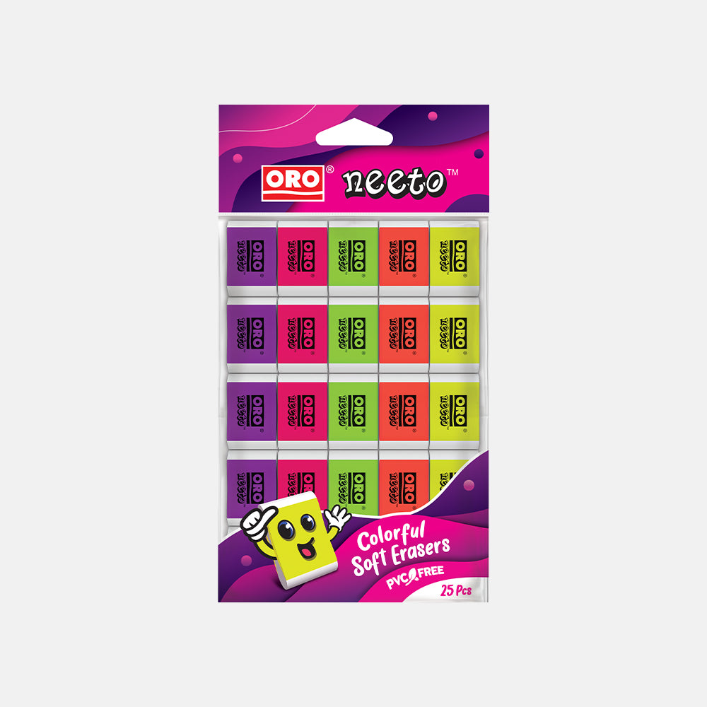 ORO COLORFUL SOFT ERASERS PACK OF 25