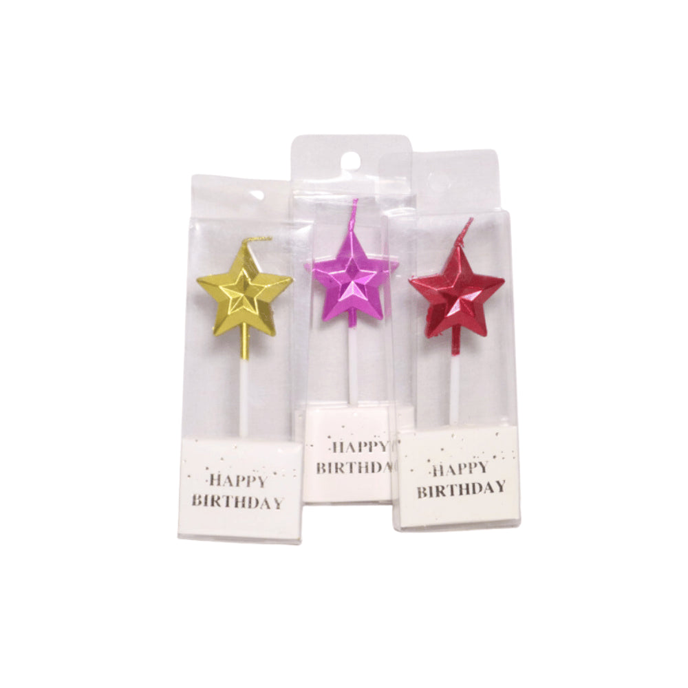 HAPPY BIRTHDAY METALLIC STAR CANDLE STICK