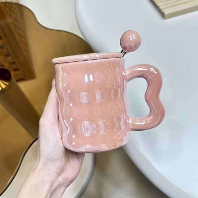Pearl Glazed Ceramic Mug With Lid and Spoon 350 ml