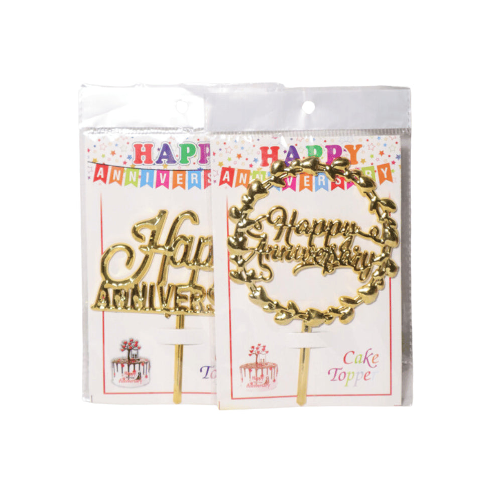 HAPPY ANNIVERSARY CAKE TOPPER GOLDEN
