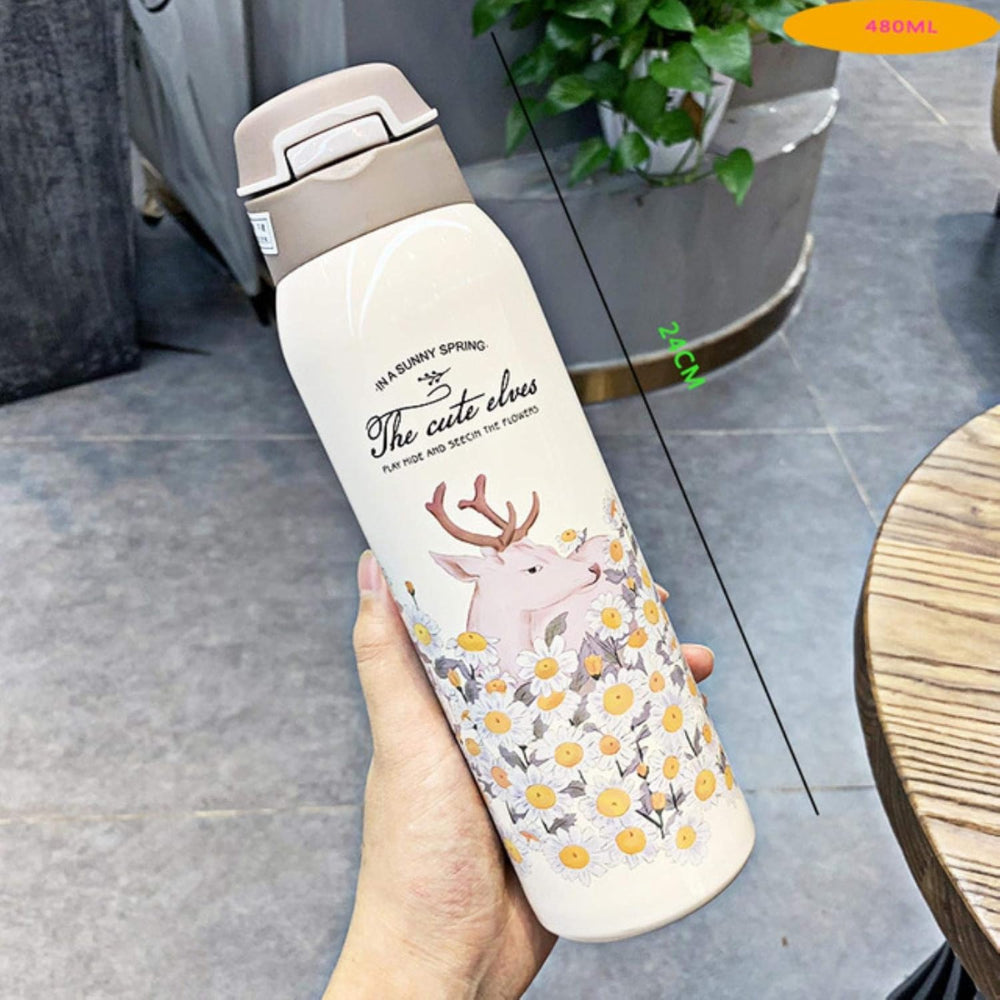 500ml Fashion Stainless Steel 304 Vacuum Flask With Straw Leak-Proof Thermal Water Bottle With Rope