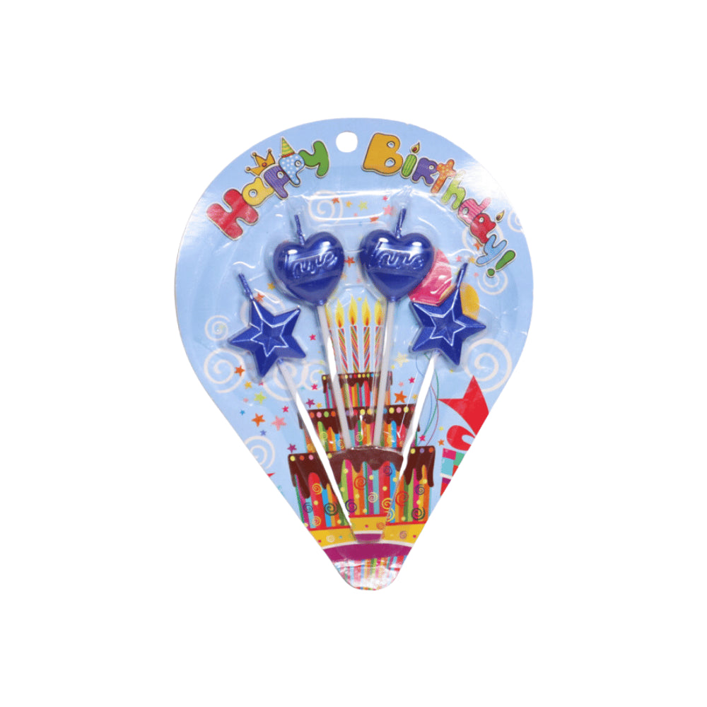 HAPPY BIRTHDAY HEART AND STAR CANDLES STICKS 4 PCS