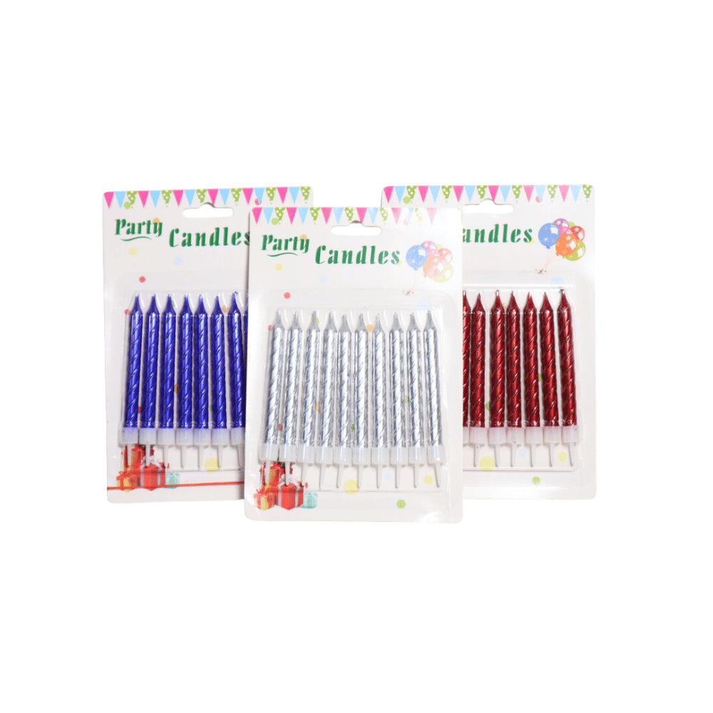 HAPPY BIRTHDAY METALLIC SPIRAL CANDLE WITH STAND 10 PCS