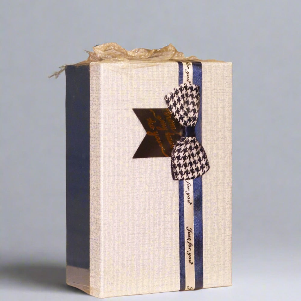 GIFT BOX NAVY BLUE & BLUISH WHITE COVER TEXTURE WITH BOW