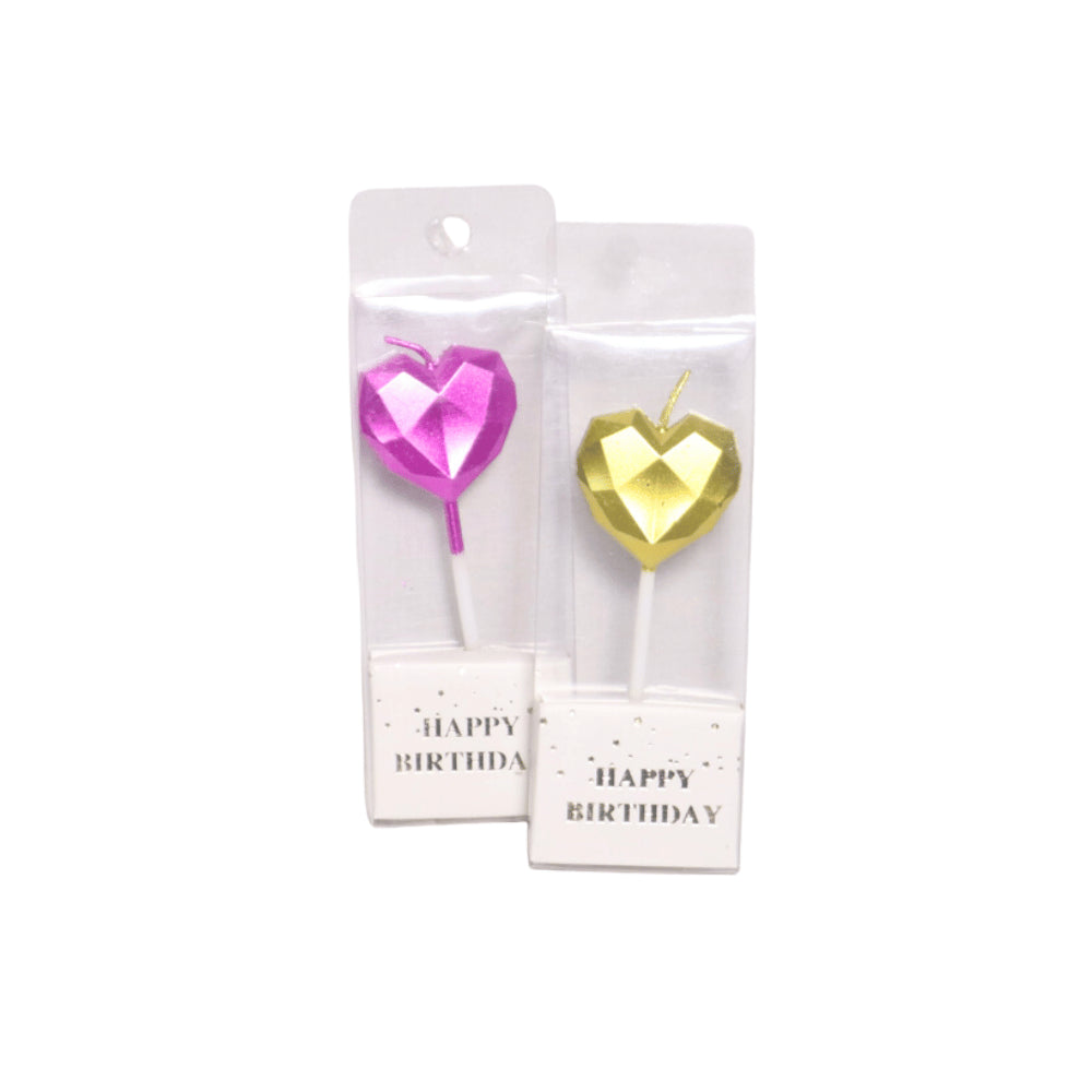 HAPPY BIRTHDAY METALLIC HEART CANDLE STICK