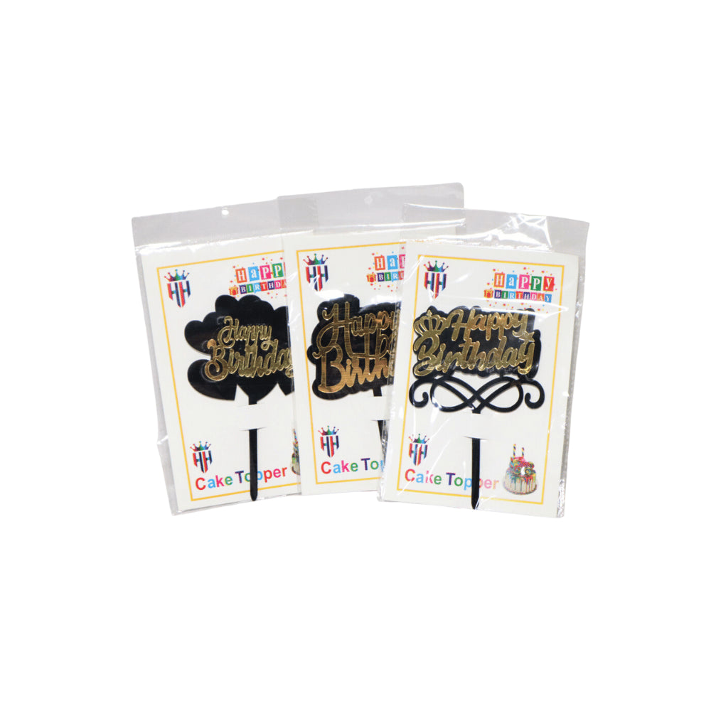 HAPPY BIRTHDAY ACRYLIC TOPPER BLACK