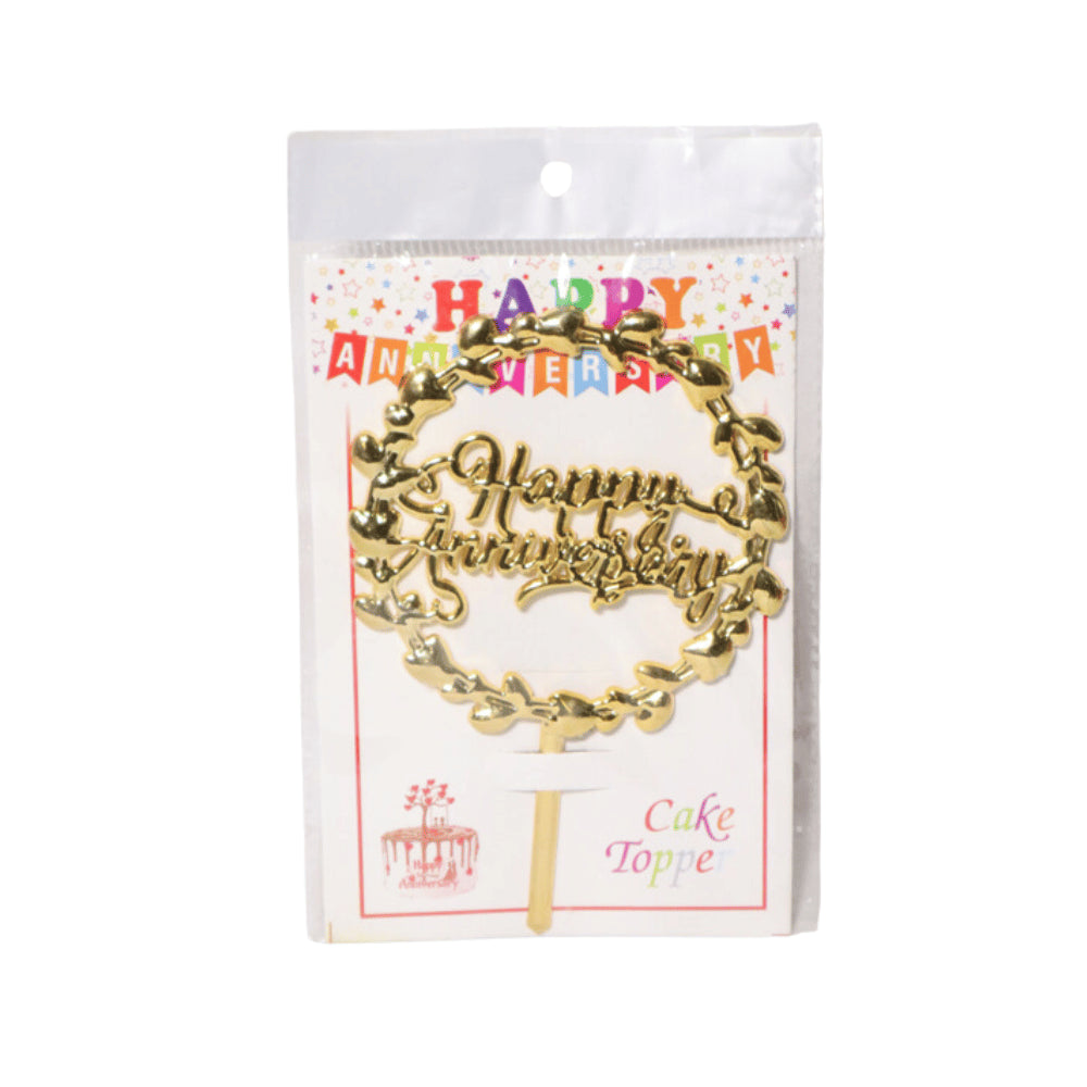 HAPPY ANNIVERSARY CAKE TOPPER GOLDEN