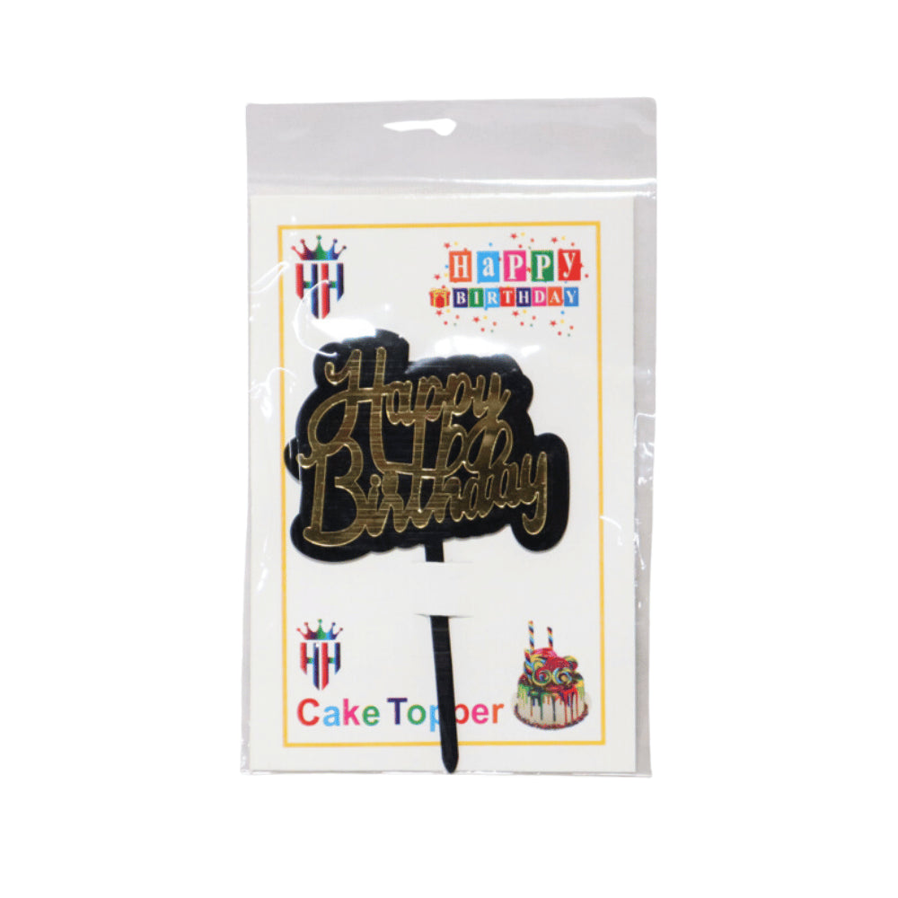 HAPPY BIRTHDAY ACRYLIC TOPPER BLACK