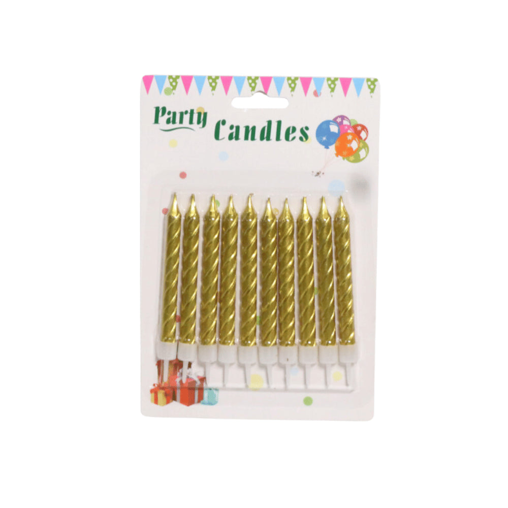 HAPPY BIRTHDAY METALLIC SPIRAL CANDLE WITH STAND 10 PCS