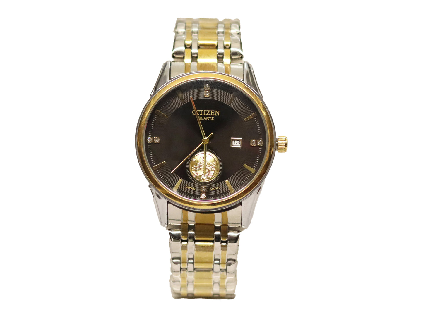 TOP QUALITY WATCH FOR MEN WITH PUSH BUTTON AND SILVER GOLDEN ANALOG