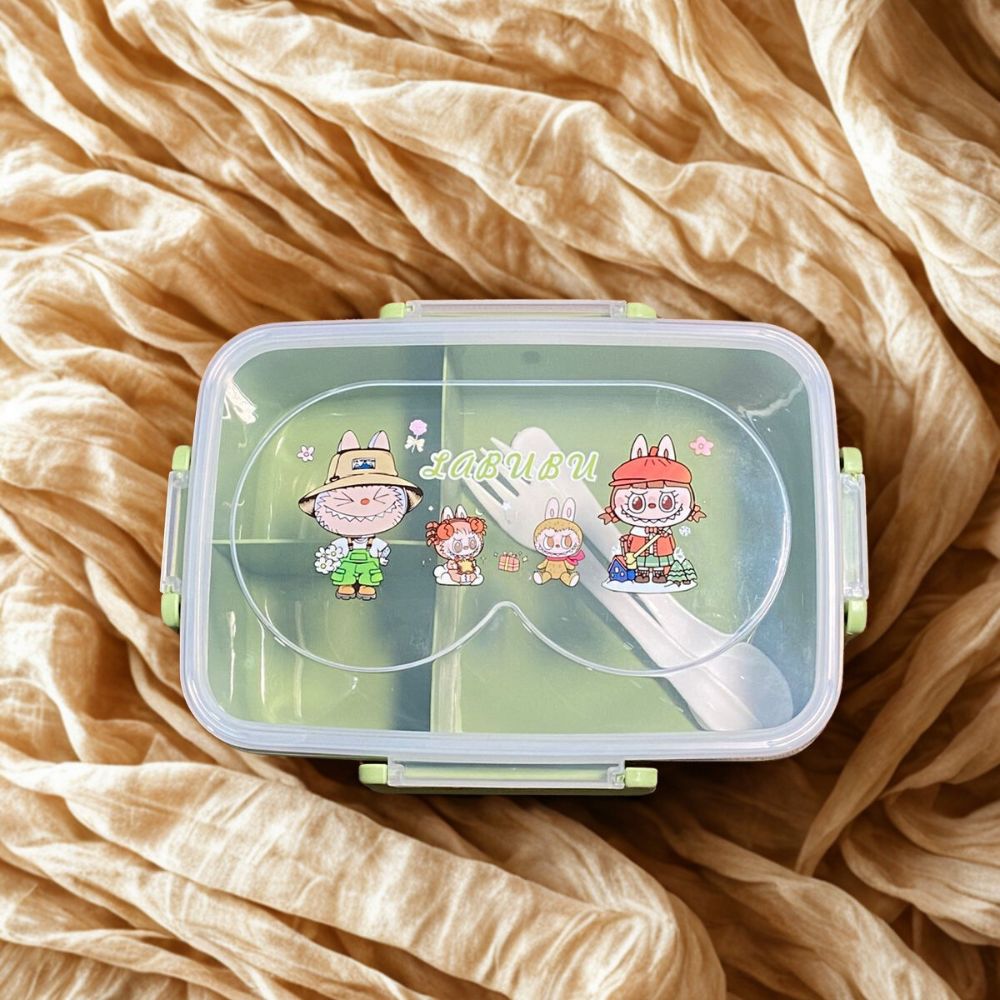 Labubu Plastic Lunch Box with spoon and partitions