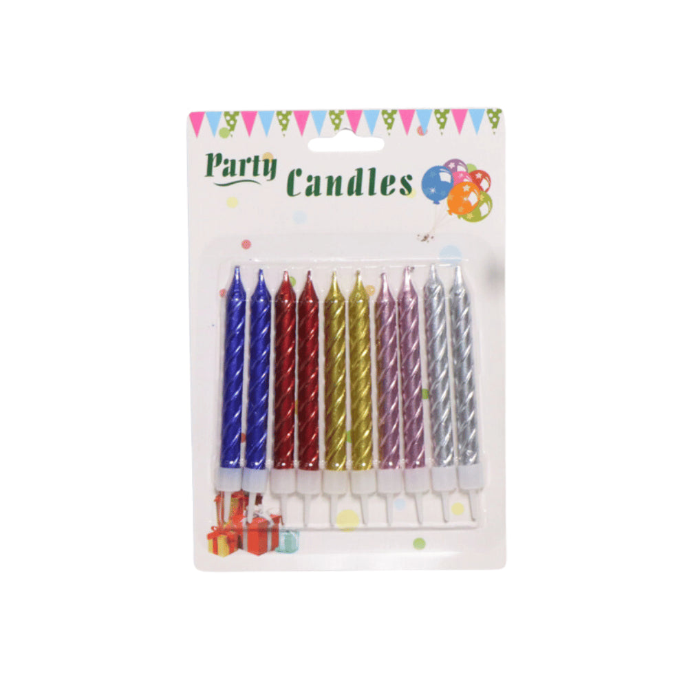 HAPPY BIRTHDAY METALLIC SPIRAL CANDLE WITH STAND 10 PCS