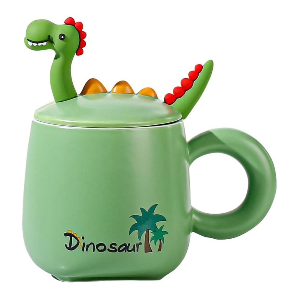 Cartoon Anime Dinosaur Ceramic Mug 500 ml with Lid and Spoon
