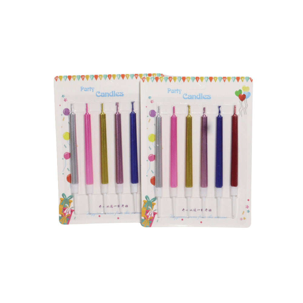 HAPPY BIRTHDAY METALLIC CANDLES WITH STAND 6 PCS