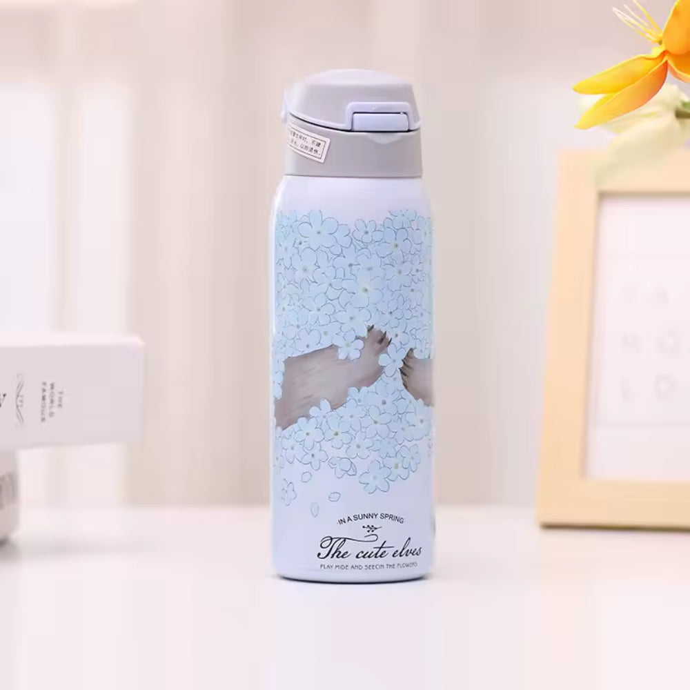 500ml Fashion Stainless Steel 304 Vacuum Flask With Straw Leak-Proof Thermal Water Bottle With Rope