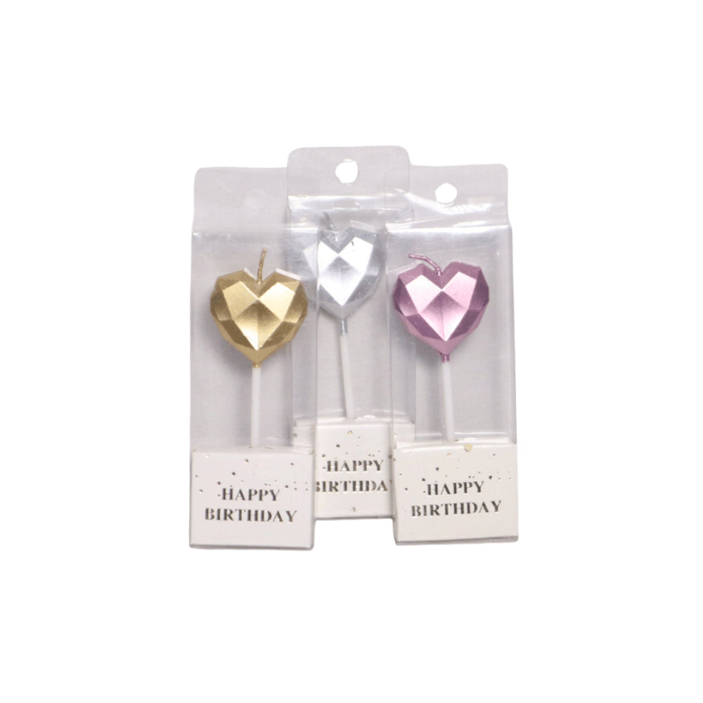 HAPPY BIRTHDAY METALLIC HEART CANDLE STICK