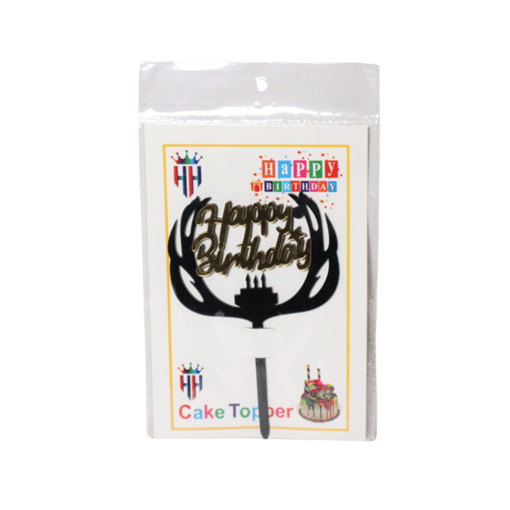 HAPPY BIRTHDAY ACRYLIC TOPPER BLACK