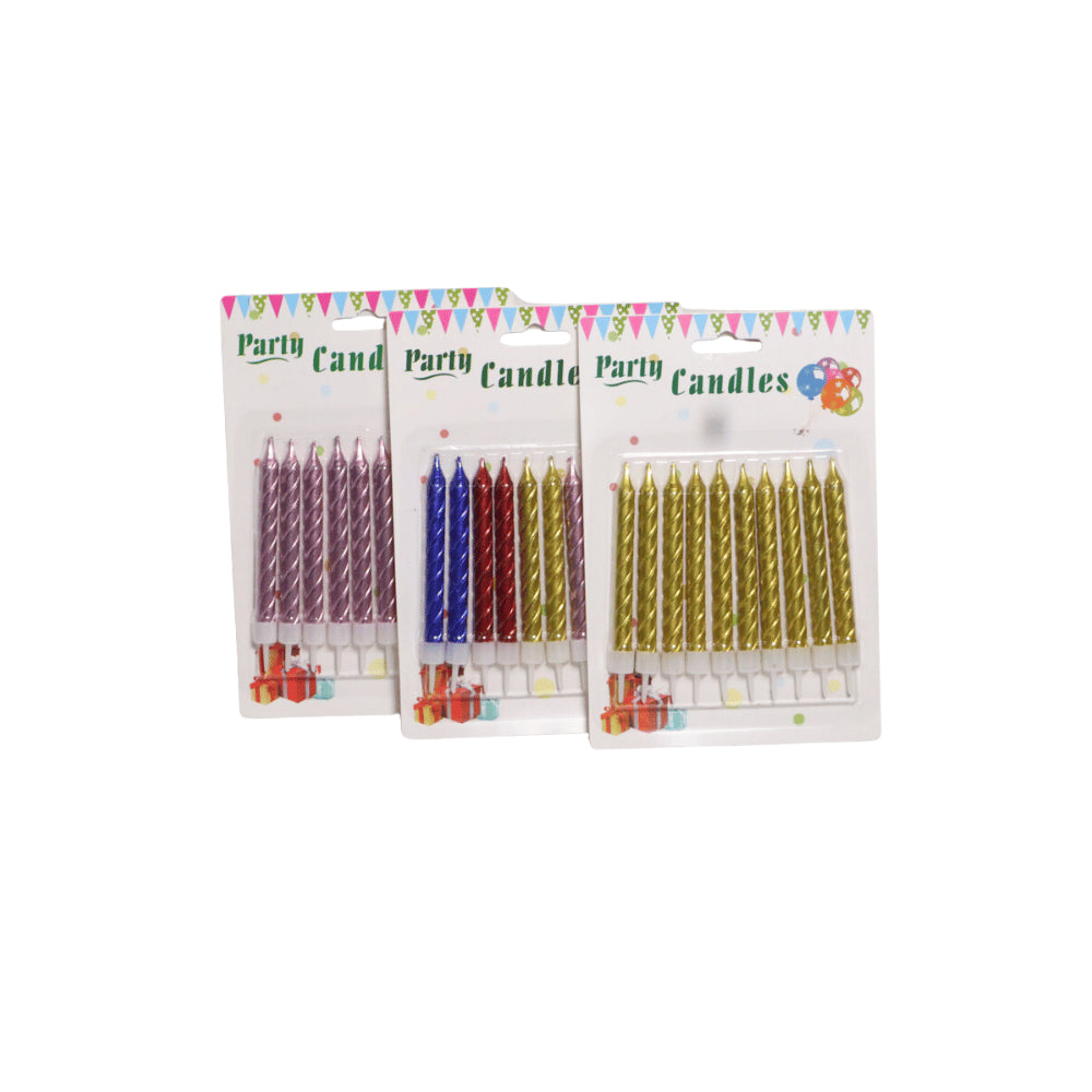 HAPPY BIRTHDAY METALLIC SPIRAL CANDLE WITH STAND 10 PCS