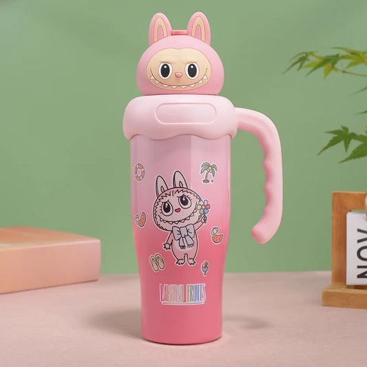 LABUBU New Cute Thermos Cup Cartoon Straw Cup Leak-proof Water Cup