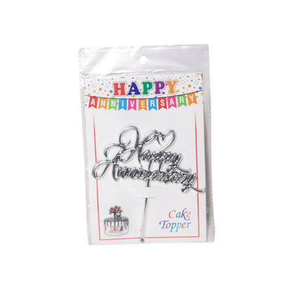 HAPPY ANNIVERSARY CAKE TOPPER SILVER