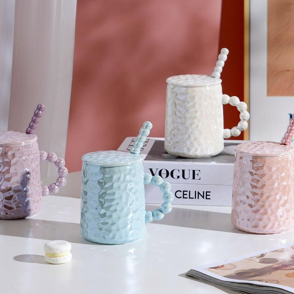 Pebble Glazed Ceramic Mug With Lid and Spoon 350 ml