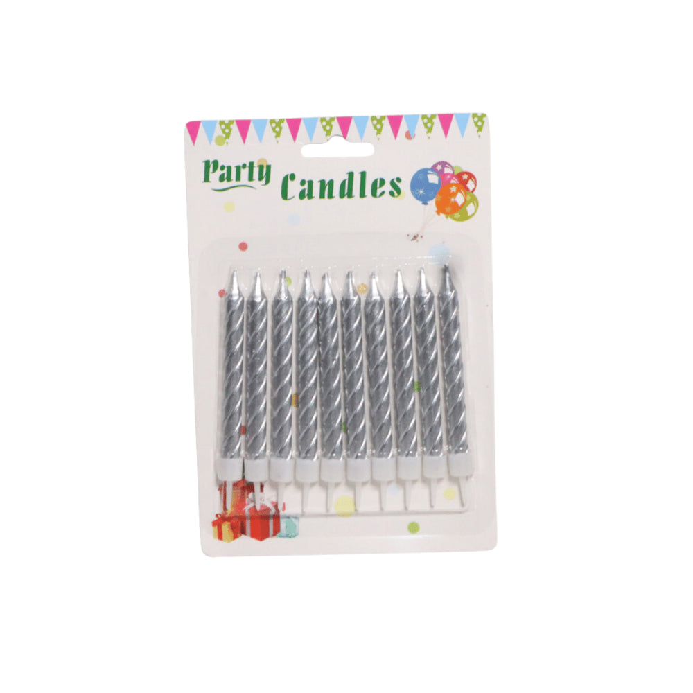 HAPPY BIRTHDAY METALLIC SPIRAL CANDLE WITH STAND 10 PCS