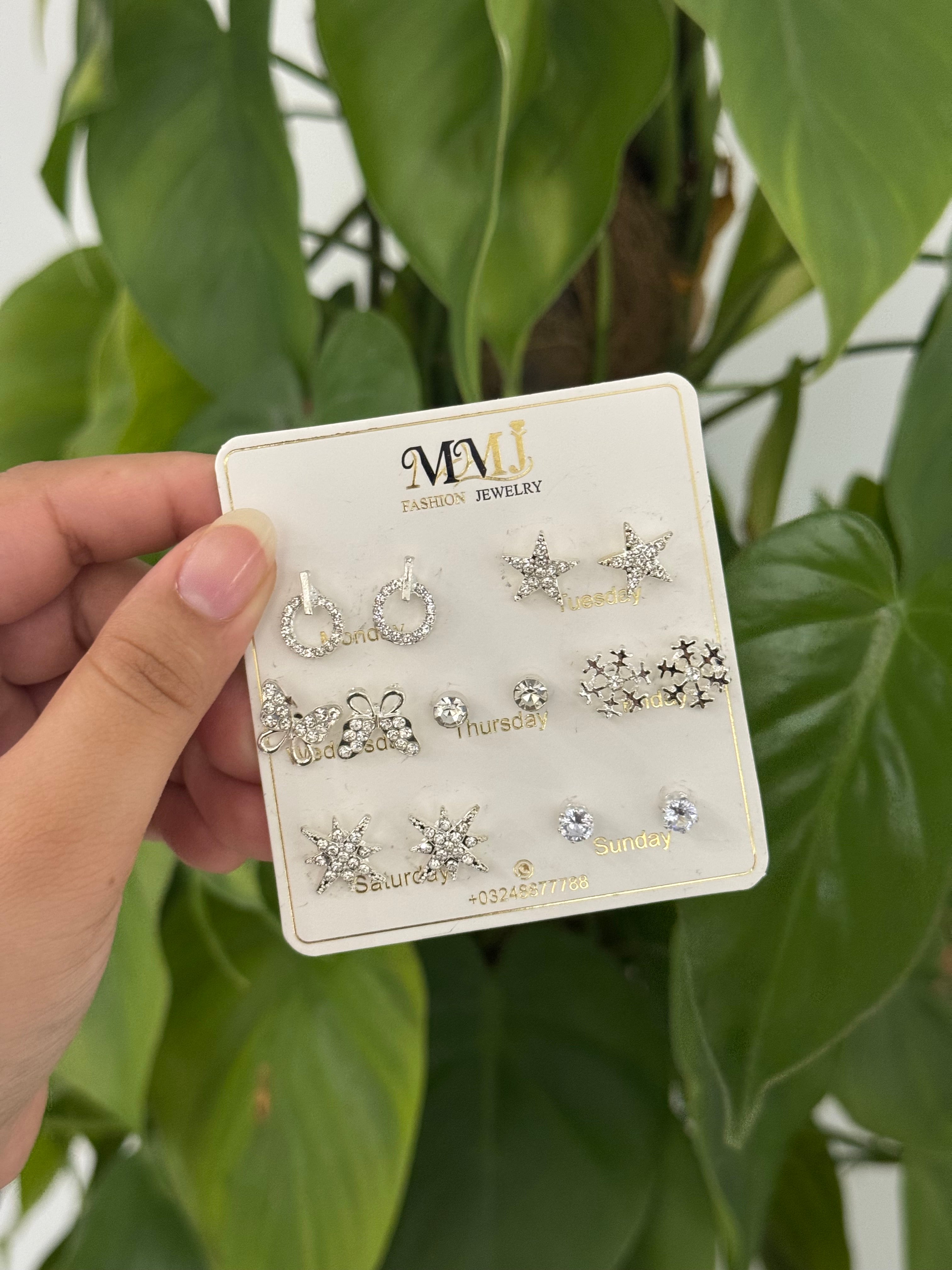 Celeste 7-in-1 Stud Earrings Set (Gold / Silver)