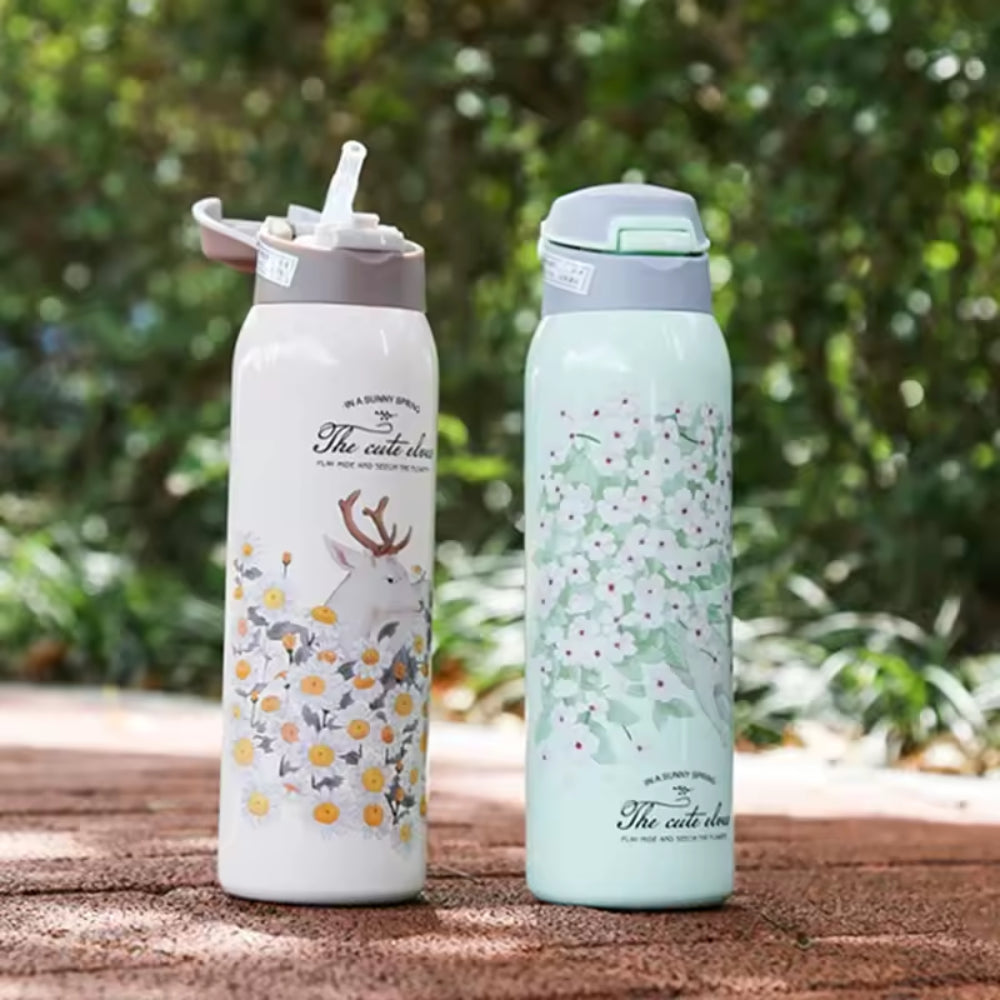 500ml Fashion Stainless Steel 304 Vacuum Flask With Straw Leak-Proof Thermal Water Bottle With Rope