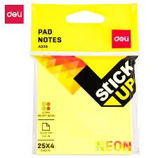 DELI NEON PAD NOTES STICK UP 20*4 SHEETS A031