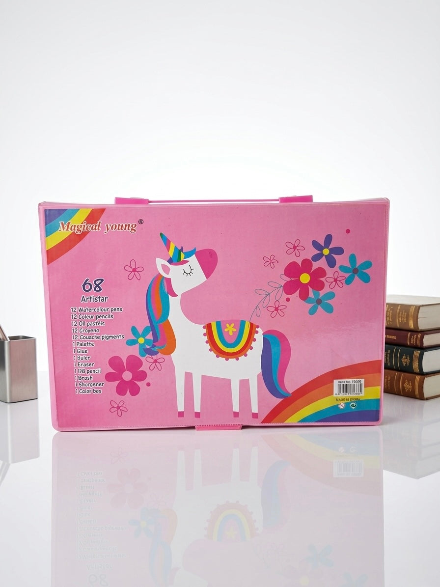Kids Premium Coloring Kit Set 68 Pcs – Art & Craft Box with Markers, Crayons, Paints & Stationery