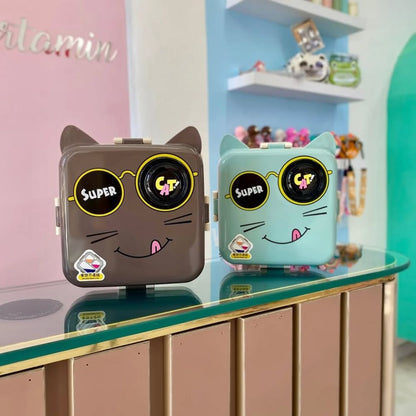 Cat Eye Stainless Steel Lunchbox with partitions and a sauce container