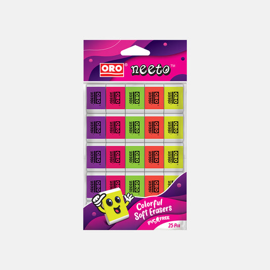 ORO COLORFUL SOFT ERASERS PACK OF 25