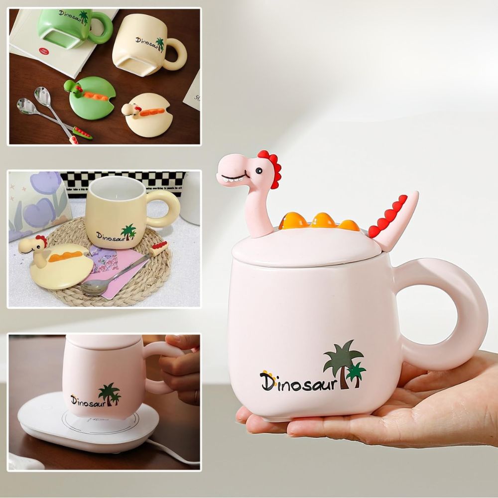 Cartoon Anime Dinosaur Ceramic Mug 500 ml with Lid 7 Spoon