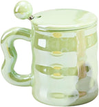 Pearl Glazed Ceramic Mug With Lid and Spoon 350 ml