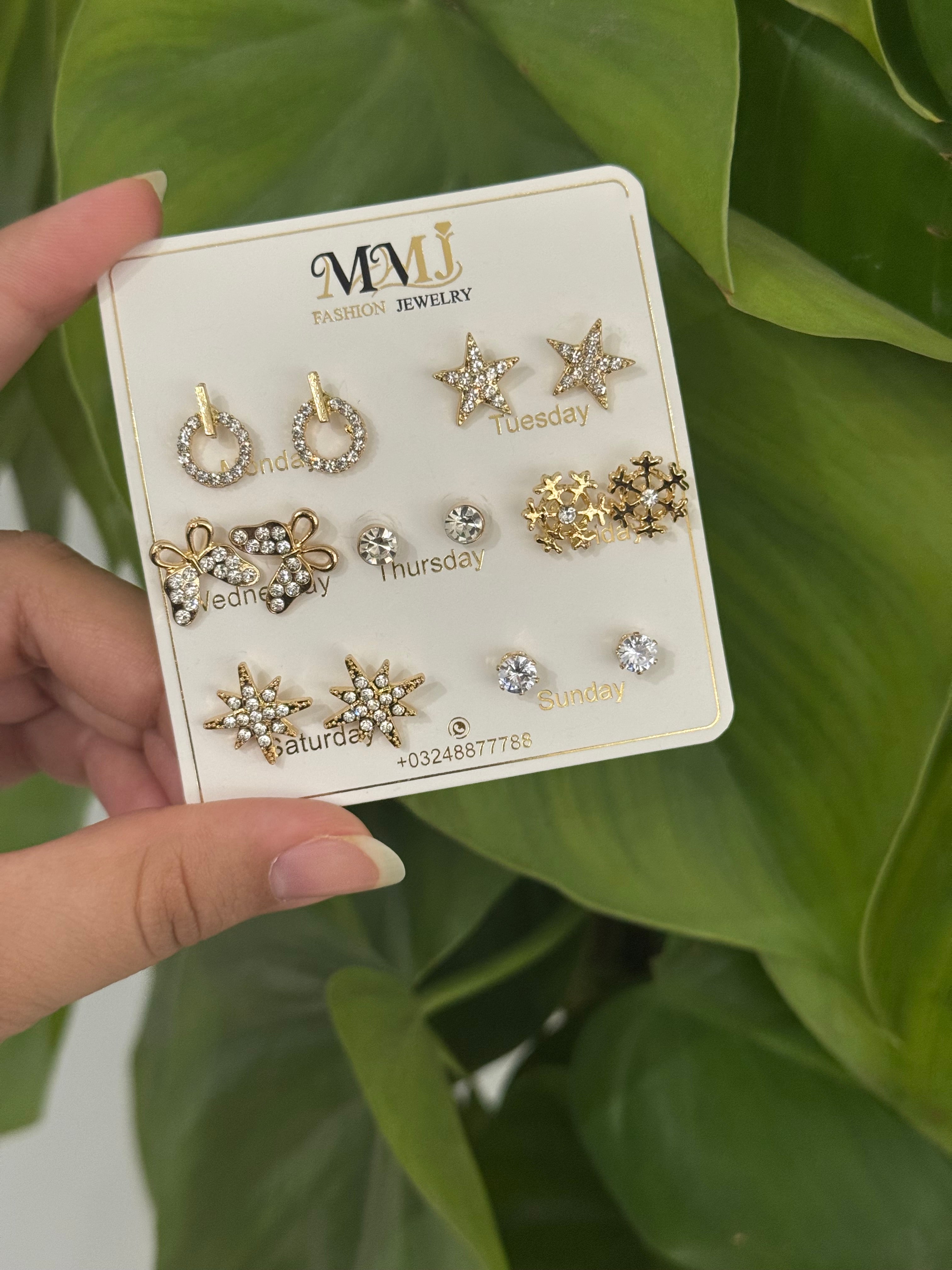 Celeste 7-in-1 Stud Earrings Set (Gold / Silver)