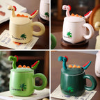 Cartoon Anime Dinosaur Ceramic Mug 500 ml with Lid and Spoon