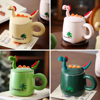 Cartoon Anime Dinosaur Ceramic Mug 500 ml with Lid 7 Spoon