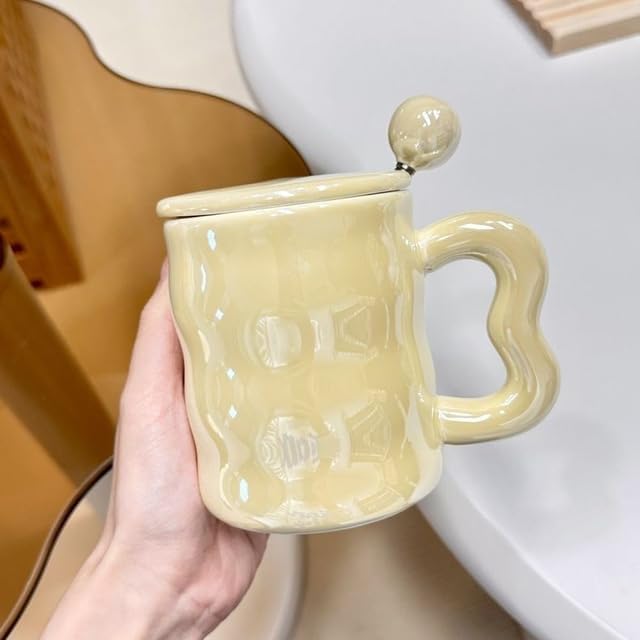 Pearl Glazed Ceramic Mug With Lid and Spoon 350 ml