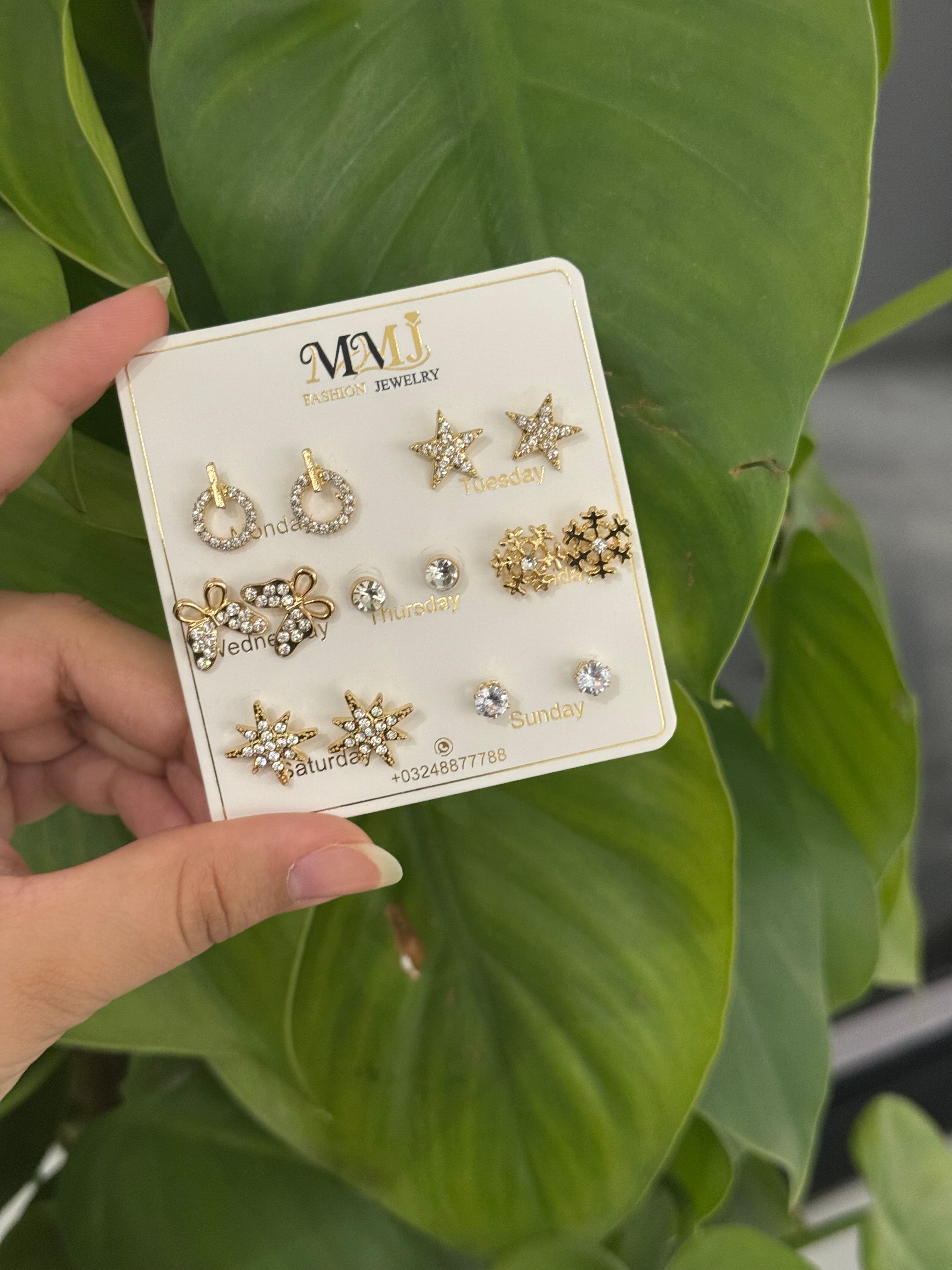 Celeste 7-in-1 Stud Earrings Set (Gold / Silver)
