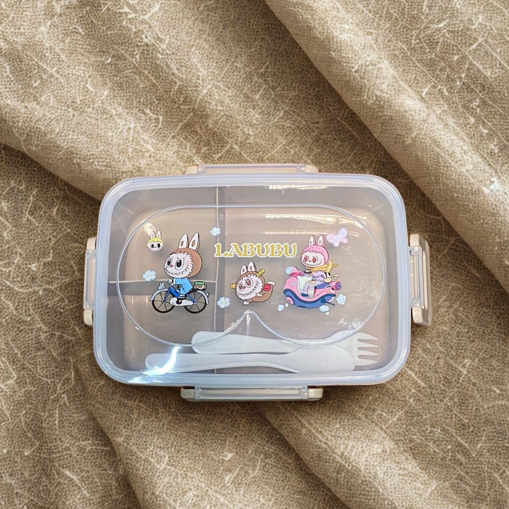 Labubu Plastic Lunch Box with spoon and partitions