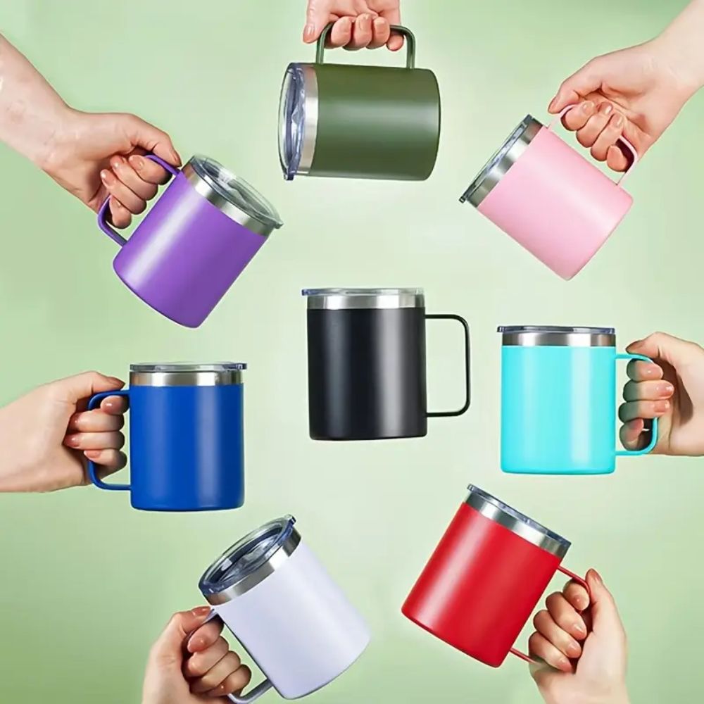 12 Oz Insulated Stainless Steel Tumbler with Handle & Lid