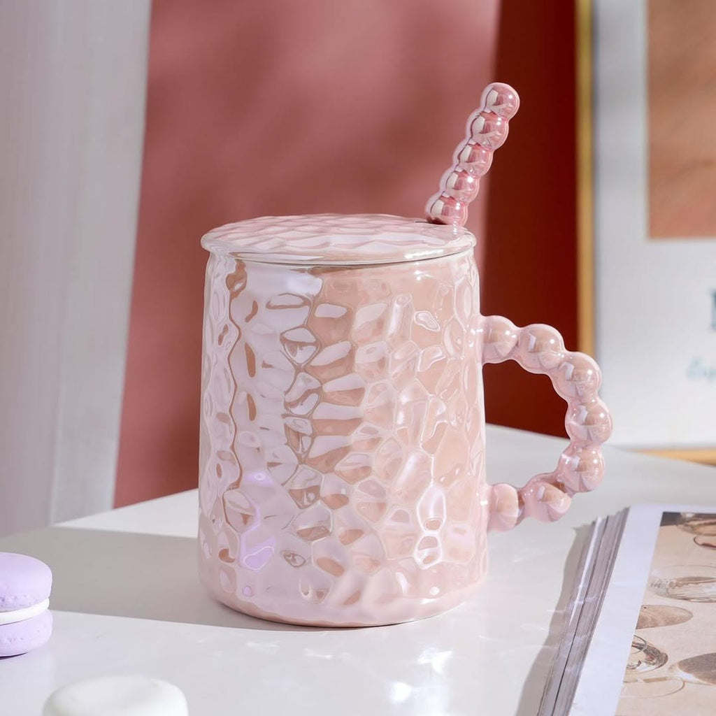 Pebble Glazed Ceramic Mug With Lid and Spoon 350 ml