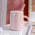 Pebble Glazed Ceramic Mug With Lid and Spoon 350 ml