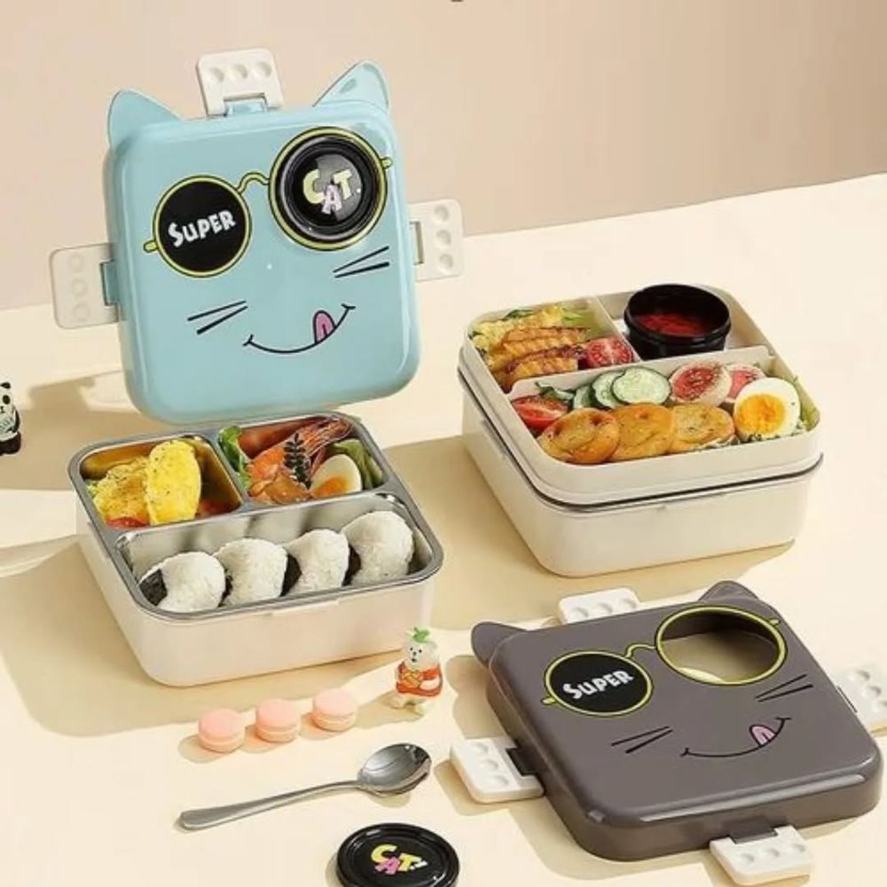 Cat Eye Stainless Steel Lunchbox with partitions and a sauce container