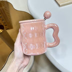 Pearl Glazed Ceramic Mug With Lid and Spoon 350 ml
