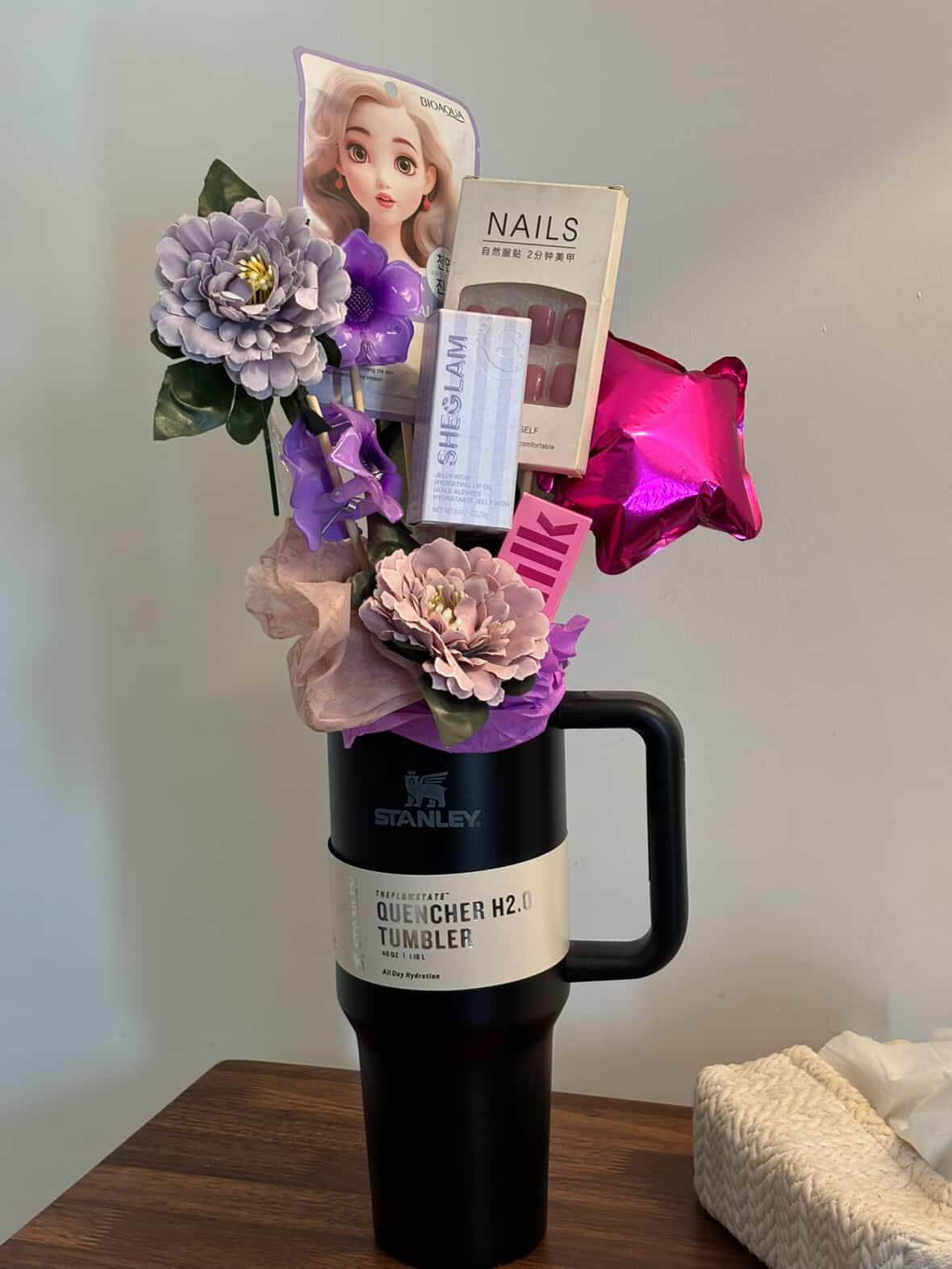 Glow-Up Beauty Tumbler Gift Set | Self-Care & Makeup Bouquet Hamper for Her