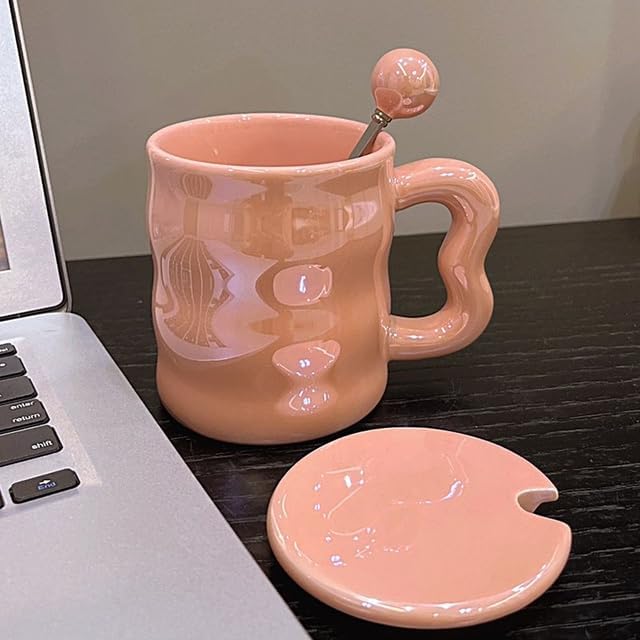 Pearl Glazed Ceramic Mug With Lid and Spoon 350 ml